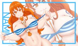 Rule 34 | 1girl, arm tattoo, blue tattoo, breasts, highres, large breasts, long hair, nami (one piece), one piece, orange eyes, orange hair, shoulder tattoo, smile, solo, tagme, tattoo