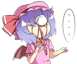 Rule 34 | ..., 1girl, bad id, bad pixiv id, blue hair, chibi, cup, failure, female focus, hat, in the face, nase, nase (pixiv), remilia scarlet, ribbon, short hair, solo, spill, tea, teacup, touhou, wet, wings