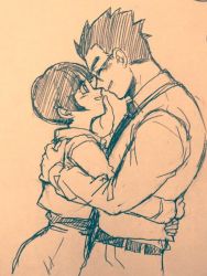 Rule 34 | 1boy, 1girl, blush, couple, dragon ball, dragonball z, closed eyes, glasses, hands on another&#039;s back, hands on another&#039;s face, happy, hetero, hug, long sleeves, looking at another, monochrome, ochanoko (get9-sac), short hair, simple background, smile, son gohan, videl