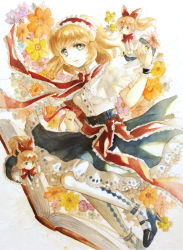 Rule 34 | 3girls, alice margatroid, argyle, argyle clothes, argyle legwear, bad id, bad pixiv id, blonde hair, blue eyes, blue footwear, blue skirt, book, bow, bowtie, buttons, doll, floral print, flower, flying, full body, grimoire, grimoire of alice, hair bow, hairband, high heels, holdin flower, holding, holding book, holding flower, jewelry, keiko (mitakarawa), light smile, long hair, looking at viewer, multiple girls, pantyhose, puffy short sleeves, puffy sleeves, red bow, red bowtie, ring, shanghai doll, shirt, shoes, short hair, short sleeves, skirt, touhou, white legwear, white shirt, wrist cuffs