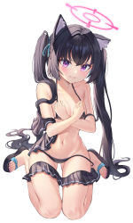 Rule 34 | 1girl, animal ear fluff, animal ears, bare shoulders, bikini, bikini pull, bikini skirt, black bikini, black footwear, black hair, black skirt, blue archive, blush, breasts, cat ears, clenched teeth, clothes pull, covering privates, covering breasts, crossed wrists, frilled bikini, frills, full body, gluteal fold, greenapple, groin, hair ribbon, halo, halterneck, highres, invisible floor, long hair, md5 mismatch, nail polish, navel, platform footwear, purple eyes, resolution mismatch, ribbon, sandals, serika (blue archive), serika (swimsuit) (blue archive), sidelocks, simple background, sitting, skirt, skirt pull, slippers, small breasts, solo, source larger, stomach, string bikini, swimsuit, tears, teeth, thighs, toenail polish, toenails, twintails, untied bikini, v-shaped eyebrows, very long hair, wariza, white background