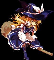 Rule 34 | 1girl, alphes, apron, blonde hair, boots, bow, broom, broom riding, eyelashes, female focus, full body, game cg, hat, hat bow, hopeless masquerade, kirisame marisa, long hair, official art, outstretched arm, shirt, short sleeves, skirt, solo, touhou, transparent background, witch hat, yellow eyes