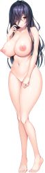 Rule 34 | 1girl, absurdres, asami asami, barefoot, black hair, breasts, collarbone, completely nude, eyes visible through hair, full body, hair over one eye, highres, huge breasts, long hair, navel, nipples, no pussy, nude, official art, okayu riru, photoshop (medium), red hair, role player: okayu shimai no nenmaku potrait - gurigucha live!, shiny skin, smile, solo, standing, tachi-e, thighhighs, transparent background