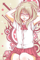 Rule 34 | blonde hair, bow, glasses, harada yuuichi, original, school uniform, skirt, solo