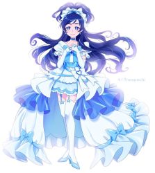 Rule 34 | 1girl, adapted costume, alternate costume, artist request, blue eyes, blue hair, bow, brooch, choker, cure white, dress, earrings, eyelashes, fingerless gloves, futari wa precure, gloves, hair ornament, hair ribbon, happy, heart, heart brooch, heart earrings, high heels, highres, jewelry, long hair, looking at viewer, magical girl, precure, ribbon, shoes, simple background, smile, solo, source request, standing, thighhighs, thighs, waist bow, white background, white dress, white gloves, white thighhighs, yukishiro honoka