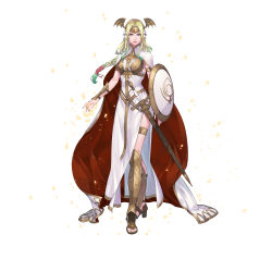 Rule 34 | 1girl, absurdres, arm guards, armor, blonde hair, braid, cape, chain, closed mouth, commentary request, dress, fingernails, fire emblem, fire emblem: three houses, fire emblem heroes, flower, gradient hair, green eyes, green hair, hair flower, hair ornament, high heels, highres, lips, long dress, long hair, looking at viewer, low-tied long hair, multicolored hair, nintendo, nishiki areku, official art, sandals, seiros (fire emblem), sheath, sheathed, shield, simple background, single braid, sleeveless, sleeveless dress, solo, standing, sword, thigh strap, toeless footwear, toes, two-tone hair, weapon, white background, white dress