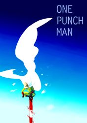 Rule 34 | 1boy, animal, bald, bird, blue sky, bodysuit, cape, copyright name, day, gloves, long sleeves, male focus, mochishio, one-punch man, outdoors, pole, red gloves, saitama (one-punch man), shade, sky, solo, squatting
