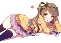 Rule 34 | 10s, 1girl, :p, blush, brown hair, caidychen, cowboy shot, heart, long hair, looking at viewer, love live!, love live! school idol festival, love live! school idol project, lying, md5 mismatch, minami kotori, on side, pleated skirt, resized, resolution mismatch, side ponytail, simple background, sketch, skirt, solo, source larger, sweater, thighhighs, tongue, tongue out, wavy hair, white background, yellow eyes