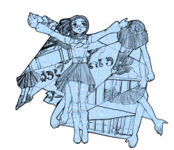 Rule 34 | 10s, 1girl, boots, dual persona, glasses, madoka runes, mahou shoujo madoka magica, mahou shoujo madoka magica (anime), mathieu (madoka magica), monochrome, outstretched arms, patricia (madoka magica), personification, pleated skirt, sawa-piyo, school uniform, skirt