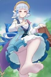 Rule 34 | 1girl, absurdres, ayaka (genshin impact), blue eyes, blue hair, boots, unworn boots, braid, feet, genshin impact, highres, holding, holding shoes, light blue hair, light blush, long hair, looking at viewer, pantyhose, parted lips, shoes, unworn shoes, soles, toes, white pantyhose