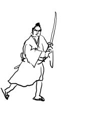 Rule 34 | 1boy, fighting stance, full body, greyscale, hade na kangofu, hakama, hakama skirt, japanese clothes, katana, male focus, monochrome, original, samurai, sandals, sheath, simple background, sketch, skirt, solo, sword, topknot, weapon