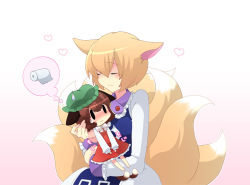 Rule 34 | 2girls, animal ears, bad id, bad pixiv id, cat ears, cat girl, cat tail, chen, female focus, fox ears, fox tail, heart, holding, mogiki hayami, multiple girls, multiple tails, no headwear, no headwear, tail, thinking, thought bubble, toilet paper, touhou, yakumo ran, aged down, | |