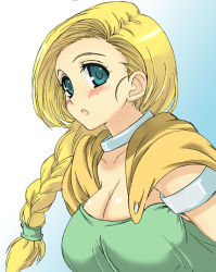 Rule 34 | 1girl, bianca (dq5), blonde hair, blue eyes, blush, braid, breasts, cleavage, dragon quest, dragon quest v, hair over shoulder, large breasts, rurounin, single braid, solo