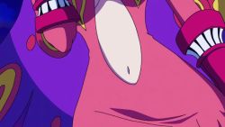 1girl animated animated_gif breasts center_opening cleavage large_breasts navel one_piece pink_hair vinsmoke_reiju