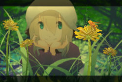 Rule 34 | 1girl, bad id, bad pixiv id, bee, blonde hair, blue eyes, blurry, bug, depth of field, female focus, flower, grass, hand on another&#039;s chin, hand on own chin, hat, bug, long sleeves, maribel hearn, solo, tokoroten (hmmuk), touhou, tree, trojan green asteroid