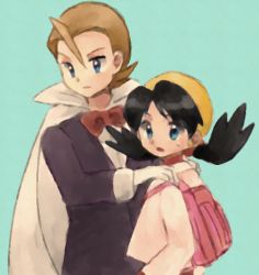 Rule 34 | 1990s (style), 1boy, 1girl, age difference, artist request, bad id, bad pixiv id, black hair, cape, creatures (company), eusine (pokemon), game freak, hat, height difference, kris (pokemon), nintendo, pokemon, pokemon adventures, pokemon gsc, retro artstyle, twintails
