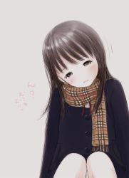 Rule 34 | 1girl, brown eyes, brown hair, kokudou juunigou, long hair, plaid, plaid scarf, scarf, solo