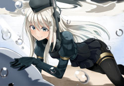 Rule 34 | 10s, 1girl, blonde hair, blue eyes, gloves, hat, highres, kantai collection, long hair, shirousa, smile, solo, u-511 (kancolle), underwater, uniform