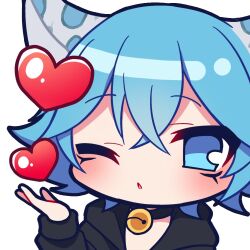 Rule 34 | 1boy, animal ears, archon eclipse, bell, blue eyes, blue hair, chibi, heart, indie virtual youtuber, leopard boy, leopard ears, looking at viewer, male focus, marking on cheek, neck bell, one eye closed, short hair, virtual youtuber