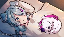 Rule 34 | 1girl, animal ears, blue eyes, blue hair, closed eyes, commentary, curled up, dragon, dragon ears, dragon girl, dragon wings, elira pendora, english commentary, hair over one eye, head wings, highres, long hair, looking down, minecraft, nijisanji, nijisanji en, one eye covered, pikl (elira pendora), seion, sleeping, smile, solo, under covers, virtual youtuber, wings