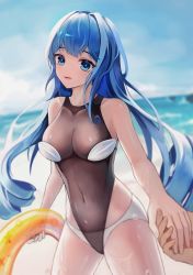 Rule 34 | 1girl, alternate costume, azur lane, bad id, bad pixiv id, black one-piece swimsuit, blue eyes, blue hair, blurry, blurry background, breasts, comeback magnum, covered navel, highleg, highleg swimsuit, highres, holding, holding hands, holding swim ring, impossible clothes, impossible swimsuit, innertube, large breasts, long hair, looking at viewer, new jersey (azur lane), one-piece swimsuit, panties, panties under swimsuit, see-through, skin tight, swim ring, swimsuit, underwear, very long hair, white panties, yellow innertube