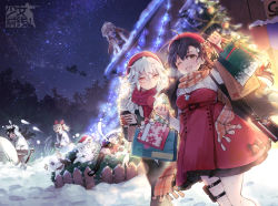 Rule 34 | &gt; &lt;, 6+girls, @ @, alternate costume, bag, black hair, blush, braid, breasts, caws (120 winter gifts) (girls&#039; frontline), caws (girls&#039; frontline), christmas, christmas lights, christmas ornaments, christmas tree, coat, covering head, cup, dress, gepard m1 (girls&#039; frontline), gepard m1 (unblemished protector) (girls&#039; frontline), girls&#039; frontline, glasses, gloves, grey hair, hair between eyes, hair ornament, hair over one eye, hairclip, hat, hk21 (girls&#039; frontline), hk21 (vixen&#039;s platform 1/9) (girls&#039; frontline), holding, holding bag, holding cup, jewelry, large breasts, lewis (girls&#039; frontline), lewis (holy night promise) (girls&#039; frontline), long hair, long sleeves, looking at viewer, lwmmg (my lie in december) (girls&#039; frontline), medium breasts, multiple girls, necklace, official alternate costume, official art, open mouth, pants, pantyhose, plaid, plaid scarf, red scarf, scarf, shopping bag, short hair, shovel, sidelocks, skirt, sky, smile, snow, snowing, snowman, star (sky), starry sky, thigh strap, twin braids, twintails, type 100 (girls&#039; frontline), type 100 (treasure buried deep within) (girls&#039; frontline), wavy mouth