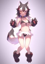 Rule 34 | 1girl, absurdres, akuma (st.takuma), animal ear fluff, animal ears, animal hands, black hair, blue eyes, blush, breasts, cleavage, fang, grey wolf (kemono friends), halloween, heterochromia, highres, kemono friends, large breasts, long hair, looking at viewer, medium breasts, multicolored hair, navel, open mouth, solo, tail, two-tone hair, white hair, wolf ears, wolf girl, wolf tail, yellow eyes