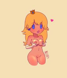 Rule 34 | 1girl, angellove44, animated, animated gif, artist name, blonde hair, blue eyes, breasts, chibi, cleft of venus, crown, earrings, elbow gloves, gloves, grabbing own breast, heart, jewelry, lipstick, long hair, looking at viewer, makeup, mario (series), medium breasts, mini crown, nintendo, nipples, pink lips, princess, princess peach, pussy, rubbing, simple background, solo, super mario bros. 1, teasing, uncensored