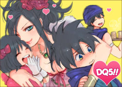 Rule 34 | 2boys, 2girls, black hair, blue eyes, blush, bow, breasts, brother and sister, deborah (dq5), dragon quest, dragon quest v, family, father and daughter, father and son, gloves, hair bow, harumi chihiro, heart, hero&#039;s daughter (dq5), hero&#039;s son (dq5), hero (dq5), large breasts, mother and daughter, mother and son, multiple boys, multiple girls, siblings, twins