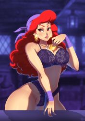 Rule 34 | captain syrup, highres, lingerie, lipstick, makeup, nintendo, red hair, solo, tovio rogers, underwear, wario land, wario land: shake it!