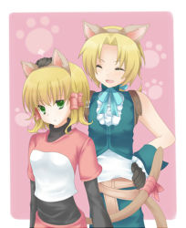 Rule 34 | 00s, animal ears, bad id, bad pixiv id, blonde hair, brother and sister, cat ears, cat tail, closed eyes, final fantasy, final fantasy ix, gloves, green eyes, laughing, mayachi (amuriya), mikoto (ff9), mikoto (ffix), rate (pixiv), short hair, siblings, tail, zidane tribal