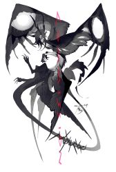 Rule 34 | animal focus, black tail, black wings, commission, dragon, feathered wings, full body, grey hair, highres, kamikiririp, monster, no humans, original, solo, white background, wings