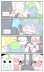 Rule 34 | +++, 1girl, 4koma, absurdres, alex (alexandoria), backpack, bag, blush, blush stickers, boxing gloves, caterpillar tracks, charles babbage (fate), colored skin, comic, drill, emoticon, fate/grand order, fate (series), flat cap, flying sweatdrops, green hat, hair bobbles, hair ornament, hammer, hat, highres, index finger raised, kawashiro nitori, mechanical arms, o o, open mouth, short hair, silent comic, single mechanical arm, sweat, tearing up, touhou, trembling, twintails, two side up, white skin, wrench