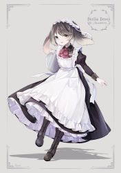 Rule 34 | 1girl, animal ears, apron, bad id, bad pixiv id, brown hair, gradient hair, hair ornament, hairclip, highres, looking at viewer, maid, maid headdress, multicolored hair, open mouth, original, rabbit ears, red eyes, shiro yurine, short hair, simple background, solo, swept bangs