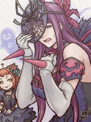 bare_shoulders blush breasts cleavage dress elbow_gloves fascinator fire_emblem fire_emblem_engage flower ghost gloves hair_ornament ivy_(fire_emblem) jewelry large_breasts long_hair looking_at_viewer mole mole_under_mouth nintendo orange_hair purple_eyes purple_hair rose side_slit tanabanata tears white_gloves