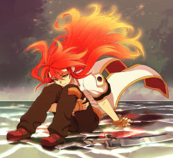 Rule 34 | 00s, 1boy, bad id, bad pixiv id, fingerless gloves, gloves, gradient hair, luke fon fabre, male focus, multicolored hair, orange hair, red hair, sitting, solo, sword, tales of (series), tales of the abyss, weapon, yellow eyes, zakki