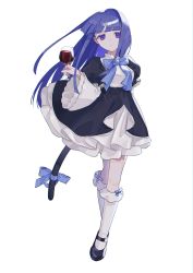 Rule 34 | 1girl, 3shine 02, absurdres, alcohol, black dress, black footwear, blue bow, blue hair, blue ribbon, blunt bangs, blunt ends, bow, cat tail, closed mouth, cup, dress, drinking glass, empty eyes, expressionless, frederica bernkastel, frilled dress, frills, full body, highres, holding, holding cup, kneehighs, layered sleeves, long hair, long sleeves, looking at viewer, puffy short sleeves, puffy sleeves, purple eyes, ribbon, shoes, short over long sleeves, short sleeves, simple background, socks, solo, standing, tachi-e, tail, tail ornament, tail ribbon, umineko no naku koro ni, white background, white socks, wide sleeves, wine, wine glass
