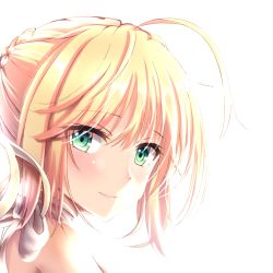 Rule 34 | 1girl, ahoge, artoria pendragon (all), artoria pendragon (fate), blonde hair, blush, fate/stay night, fate/unlimited codes, fate (series), green eyes, looking at viewer, momoriko, saber (fate), saber lily, smile, solo