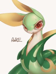 Rule 34 | azre, commentary request, creatures (company), eyelashes, game freak, gen 5 pokemon, highres, looking at viewer, nintendo, no humans, pokemon, pokemon (creature), red eyes, serperior, shiny skin, signature, simple background, snake, solo, sweatdrop, tearing up, white background