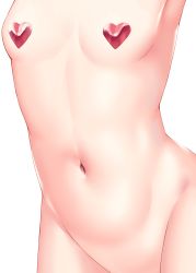 Rule 34 | 1girl, absurdres, bad id, bad pixiv id, breasts, close-up, commentary request, covered erect nipples, groin, heart pasties, highres, mannack, navel, nude, original, out-of-frame censoring, pasties, simple background, small breasts, solo, stomach, white background