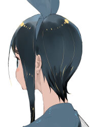 1girl animal_ear_hairband animal_ears black_hair blue_eyes blue_hairband blush commentary_request eyelashes fake_animal_ears from_behind hairband hara_(pencilpen) highres original portrait rabbit_ears simple_background solo white_background