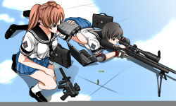 Rule 34 | 2girls, gloves, gun, multiple girls, original, school uniform, serafuku, sniper, weapon