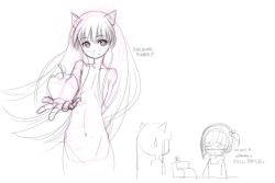 Rule 34 | animal ears, apple, crossover, drawfag, english text, food, fruit, holo, long hair, monochrome, nude, recette lemongrass, recettear, sketch, spice and wolf, wolf ears