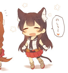 Rule 34 | 10s, 2girls, :d, ^ ^, agano (kancolle), animal ears, black hair, blush stickers, braid, brown hair, cat ears, cat tail, chibi, closed eyes, flower, gloves, heart, kantai collection, kemonomimi mode, long hair, mk, multiple girls, noshiro (kancolle), open mouth, personification, smile, tail, translated