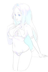 Rule 34 | 1girl, arm strap, blue eyes, blue hair, bra, breasts, closed mouth, cropped legs, enkyo yuuichirou, hand up, highres, light blue hair, long hair, medium breasts, original, panties, partially colored, sketch, solo, underwear, white background