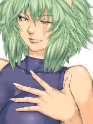 Rule 34 | bare shoulders, fang, fumio (rsqkr), green hair, scar, short hair, sketch, solo, yellow eyes