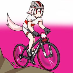 Rule 34 | 1girl, 2012 summer olympics, bicycle, female focus, helmet, inubashiri momiji, nisshisshi, olympics, pink hair, red eyes, riding, short hair, solo, tail, touhou