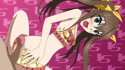 Rule 34 | 1boy, 1girl, ass, atelier gons, bikini, brown hair, buttjob, censored, huang lingyin, imminent penetration, infinite stratos, long hair, penis, pink background, rubbing, swimsuit, twintails
