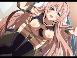 Rule 34 | 1boy, 1girl, belt, belt skirt, blue eyes, blush, breasts, breasts out, clothed sex, doggystyle, hetero, kaito (vocaloid), large breasts, long hair, megurine luka, nipples, penis, pink hair, sex, sex from behind, shin&#039;ya (nanp), sweat, thighhighs, uncensored, vaginal, vocaloid