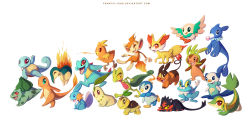 Rule 34 | :d, ^ ^, bird, black eyes, brown eyes, bulbasaur, charmander, chespin, chikorita, chimchar, closed eyes, closed mouth, commentary, creatures (company), cyndaquil, closed eyes, fennekin, fire, fire, flame-tipped tail, francis lumanog, froakie, game freak, gen 1 pokemon, gen 2 pokemon, gen 3 pokemon, gen 4 pokemon, gen 5 pokemon, gen 6 pokemon, gen 7 pokemon, highres, litten, looking back, mudkip, nintendo, no humans, open mouth, oshawott, piplup, pokemon, pokemon (creature), popplio, red eyes, rowlet, sharp teeth, simple background, smile, snivy, squirtle, teeth, tepig, tongue, torchic, totodile, treecko, turtwig, watermark, web address, white background